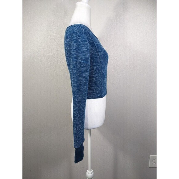 Buff Bunny Sz Small Crew Neck Long Sleeve Textured Crop Top Blue Gym Workout N14 - Picture 2 of 8